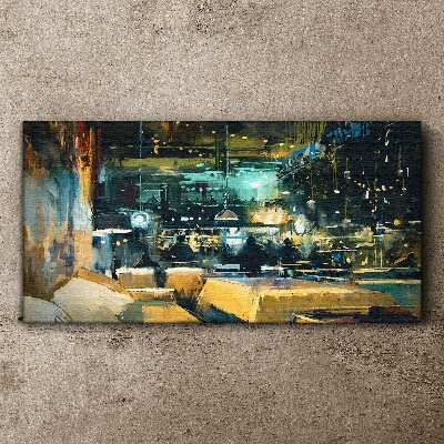 Tableau sur toile Ambiance nocturne au café