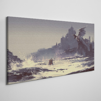 Tableau toile imprimée « Une terre mystique parmi les vagues »