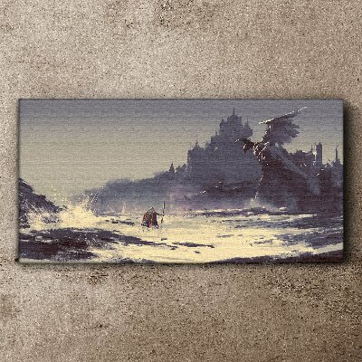 Tableau toile imprimée « Une terre mystique parmi les vagues »