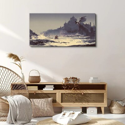 Tableau toile imprimée « Une terre mystique parmi les vagues »