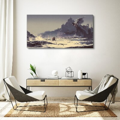 Tableau toile imprimée « Une terre mystique parmi les vagues »