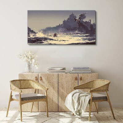 Tableau toile imprimée « Une terre mystique parmi les vagues »