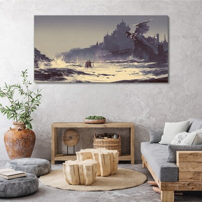 Tableau toile imprimée « Une terre mystique parmi les vagues »