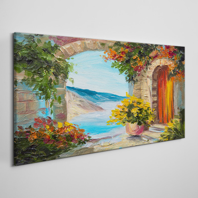 Tableau sur toile Paysage de bord de mer avec des fleurs