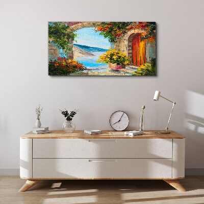 Tableau sur toile Paysage de bord de mer avec des fleurs