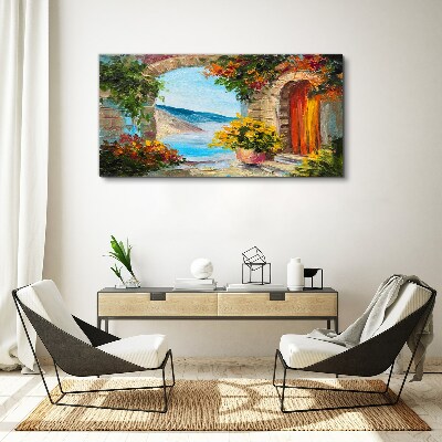 Tableau sur toile Paysage de bord de mer avec des fleurs