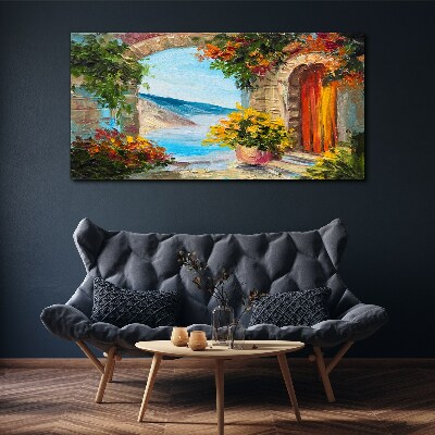 Tableau sur toile Paysage de bord de mer avec des fleurs