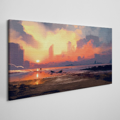 Tableau imprimé sur toile Coucher de soleil sur l'horizon de la ville