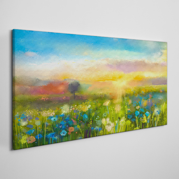 Tableau toile imprimée Paysage fleuri le matin