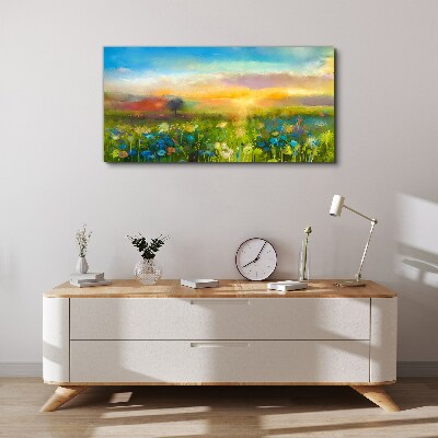 Tableau toile imprimée Paysage fleuri le matin