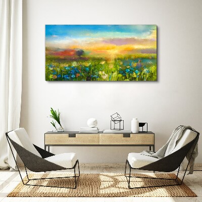 Tableau toile imprimée Paysage fleuri le matin