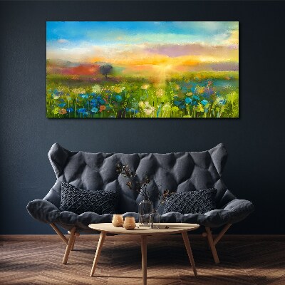 Tableau toile imprimée Paysage fleuri le matin