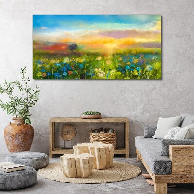 Tableau toile imprimée Paysage fleuri le matin