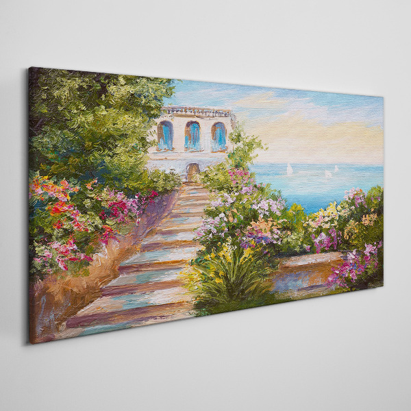 Tableau imprimé sur toile Une promenade parmi les fleurs au bord de la mer