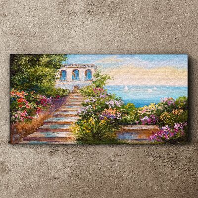 Tableau imprimé sur toile Une promenade parmi les fleurs au bord de la mer