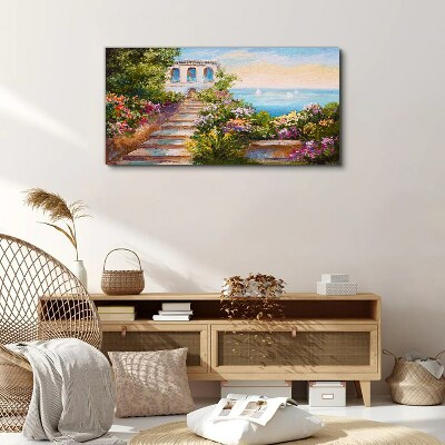 Tableau imprimé sur toile Une promenade parmi les fleurs au bord de la mer