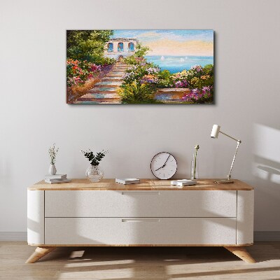 Tableau imprimé sur toile Une promenade parmi les fleurs au bord de la mer