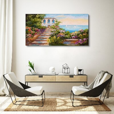 Tableau imprimé sur toile Une promenade parmi les fleurs au bord de la mer