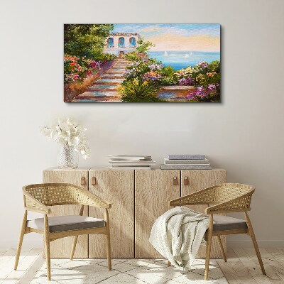 Tableau imprimé sur toile Une promenade parmi les fleurs au bord de la mer