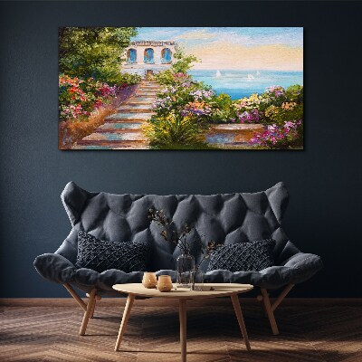 Tableau imprimé sur toile Une promenade parmi les fleurs au bord de la mer