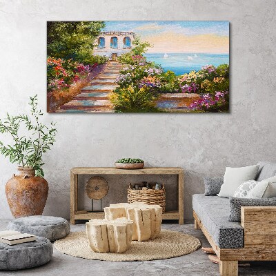 Tableau imprimé sur toile Une promenade parmi les fleurs au bord de la mer
