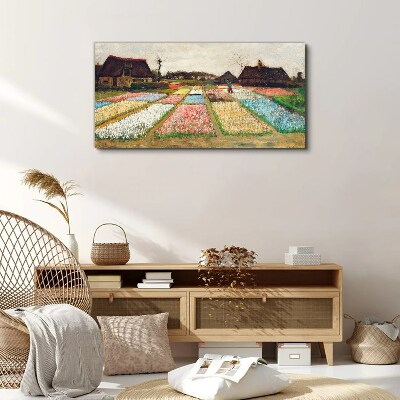 Tableau imprimé sur toile Champs de tulipes au printemps