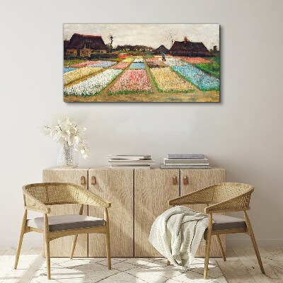 Tableau imprimé sur toile Champs de tulipes au printemps