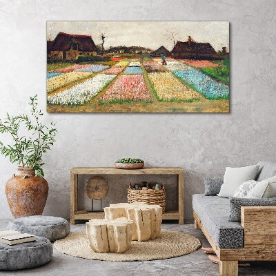 Tableau imprimé sur toile Champs de tulipes au printemps