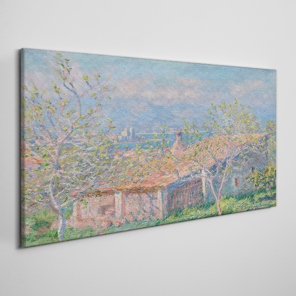 Tableau toile imprimée Un paysage paisible avec une maison et des arbres