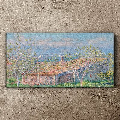 Tableau toile imprimée Un paysage paisible avec une maison et des arbres