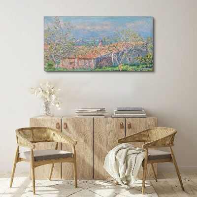 Tableau toile imprimée Un paysage paisible avec une maison et des arbres