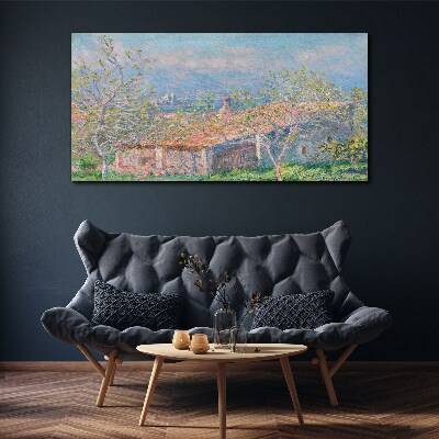 Tableau toile imprimée Un paysage paisible avec une maison et des arbres