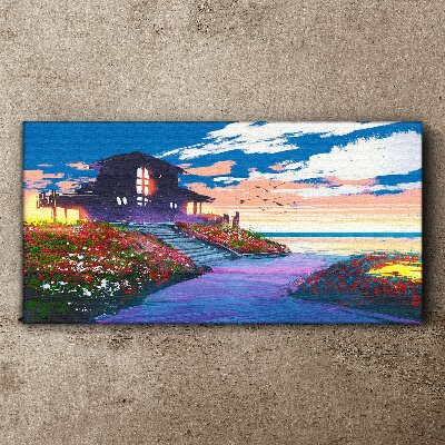 Tableau sur toile Coucher de soleil sur le rivage fleuri