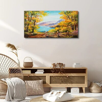 Tableau imprimé sur toile Paysage d'automne au bord du lac