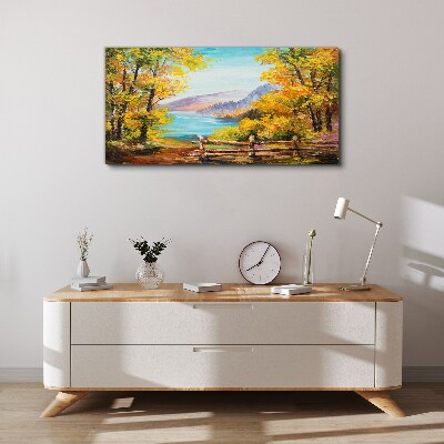 Tableau imprimé sur toile Paysage d'automne au bord du lac