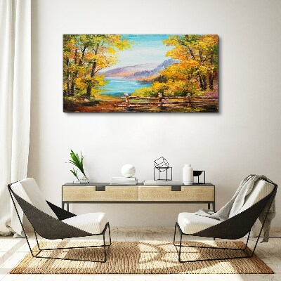 Tableau imprimé sur toile Paysage d'automne au bord du lac
