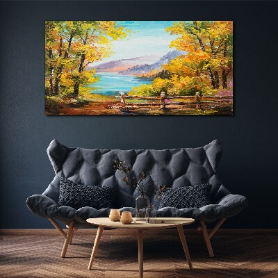 Tableau imprimé sur toile Paysage d'automne au bord du lac