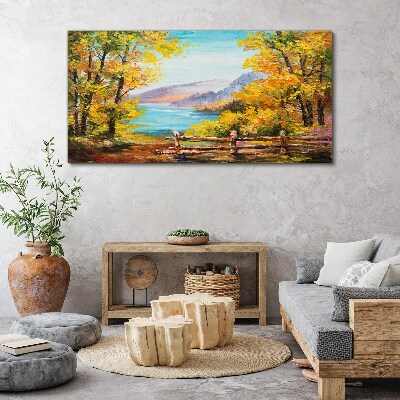 Tableau imprimé sur toile Paysage d'automne au bord du lac