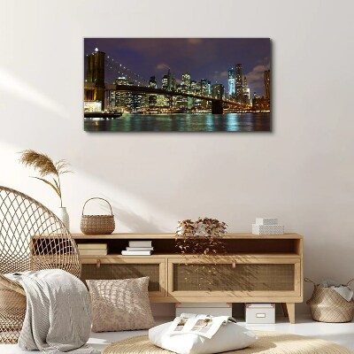 Tableau sur toile Le pont de Brooklyn dans la lueur nocturne
