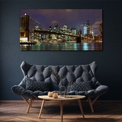 Tableau sur toile Le pont de Brooklyn dans la lueur nocturne
