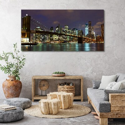 Tableau sur toile Le pont de Brooklyn dans la lueur nocturne