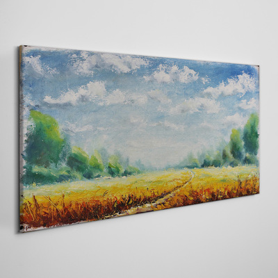 Tableau sur toile Champs d'été sous un ciel bleu