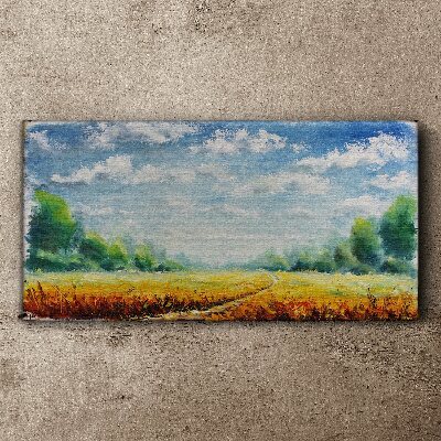 Tableau sur toile Champs d'été sous un ciel bleu
