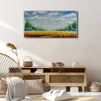 Tableau sur toile Champs d'été sous un ciel bleu