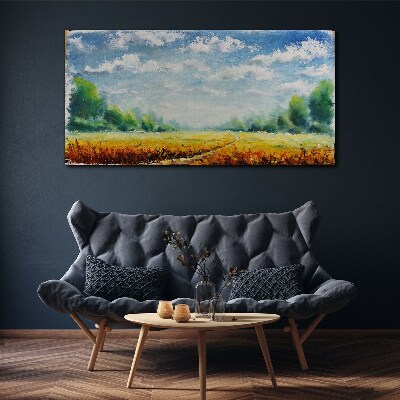 Tableau sur toile Champs d'été sous un ciel bleu