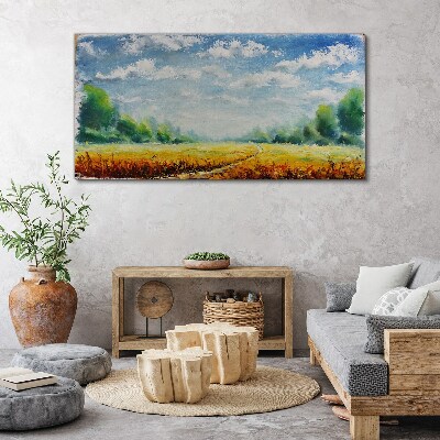 Tableau sur toile Champs d'été sous un ciel bleu