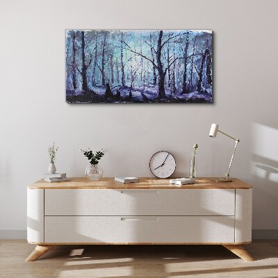 Tableau toile imprimée Forêt d'hiver aux nuances de bleu