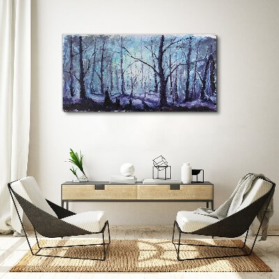 Tableau toile imprimée Forêt d'hiver aux nuances de bleu