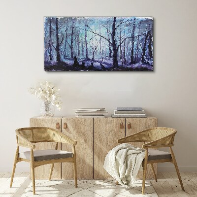 Tableau toile imprimée Forêt d'hiver aux nuances de bleu