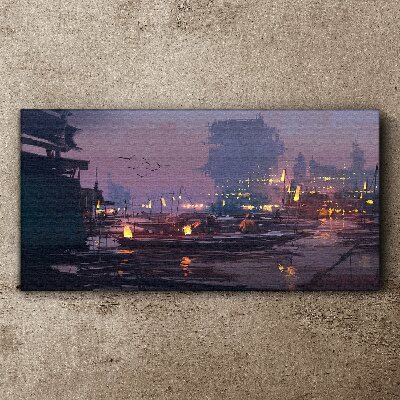 Tableau toile imprimée Coucher de soleil sur le port